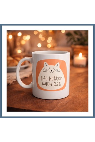 Buradabulabilirsin Life Better With Cat Sevimli Kedi Tasarımlı Porselen Kupa Model 65 Kahve & Çay Kupası Hediyelik Kupa Bbz Diğer