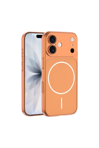 Apple Uyumlu iPhone 16 Kılıf 17 Görünümlü Kılıf Kamera Korumalı M-safe Şarj Özellikli Premium Pürüzsüz Şık Kapak Turuncu