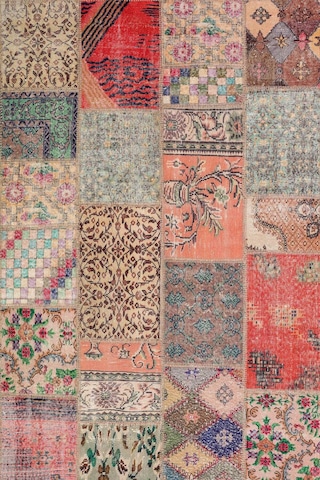 Patchwork Desenli Pamuk Taban Dijital Baskılı Yıkanabilir Halı Kiremit