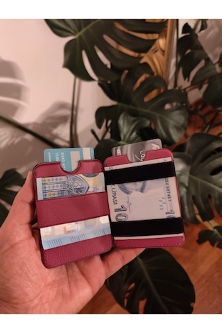 Prava Deri Suni Deri Basic Unisex Kredi Kartlık Pembe