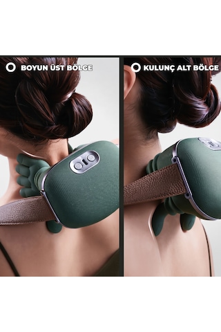 Isıtıcılı Şarjlı Boyun Ve Bel Masaj Aleti El Hissiyatlı Yoğurmalı Vücut Masaj Cihazı Koyu Yeşil