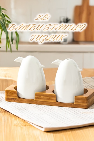 Porsima 102001 Grage 2li Standlı Porselen Tuzluk Biberlik Seti