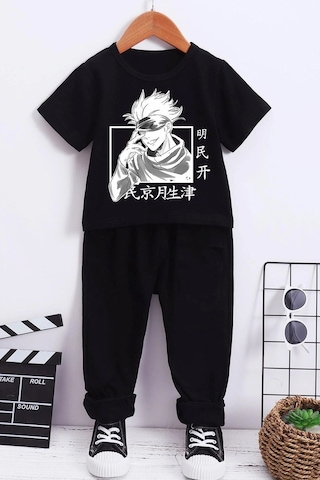 Çocuk Jujutsu Kaisen Alt - Üst Eşofman Takımı Siyah