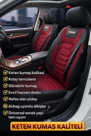 Titanyum Serisi Lüks Keten Oto Koltuk Kılıfı- Hyundai İ20-i30-accent-blue-era-getz Uyumlu Bordo