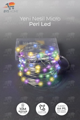 10 Adet 10 Metre Rgb Renk Pil İle Çalışan Peri Led Dekoratif Ve Şık Aydınlatma RGB