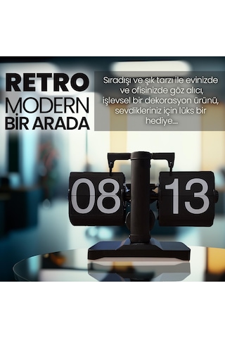 Upway Retro Modern Tarz Led Işıklı Dekoratif Lüks Hediyelik Çevirmeli Flip Masa Konsol Saati