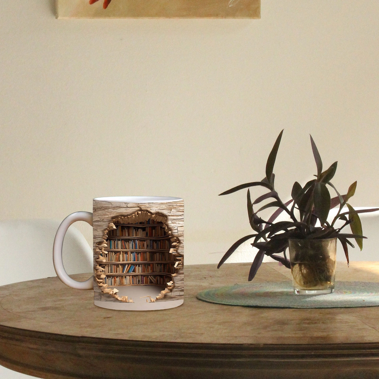 Yaratıcı Kitaplık Kupası, Dayanıklı Seramik Kupa, Isıya Dayanıklı Ve Çok Yönlü Seramik Kahve Kupası, 3d İlham Veren Baskı, Kitap Severler Ve Çocuklar İçin Mükemmel