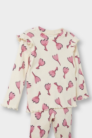 Defacto Kız Bebek 2li Takım Çiçekli Fitilli Kaşkorse Sweatshirt İspanyol Paça Tayt F3714a525auer134 Ekru