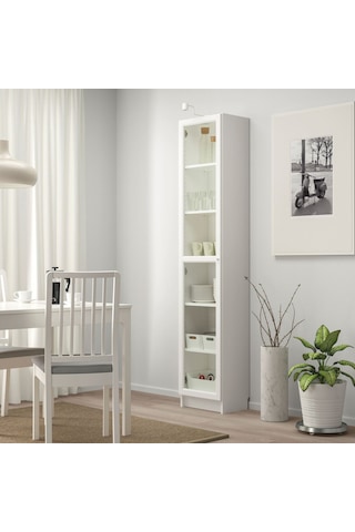 Cam Kapaklı Kitaplık, Beyaz, 40x30x202 Cm Beyaz