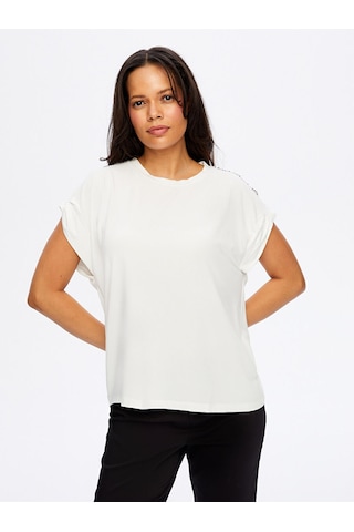 Omuzu Zincir Detaylı Modelli Tshirt W26tsh091 Uw26tsh09173 Ekru