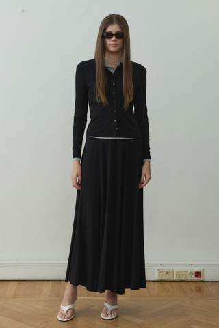 Suud Collection Siyah Kate Dökümlü Uzun Etek