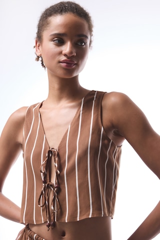 Penti Marea Çizgili Bağlama Detaylı V Yaka Crop Top Üst Çok Renkli
