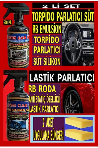Lastik Parlatıcı 500 Ml+ Torpido Parlatıcı Süt Silikon 500 Ml + 2 Adet Uygulama Süngeri