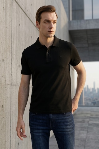 Süvari Slim Fit Düz Baskısız Pike Düğmeli Polo Yaka Nefes Alabilen T-shirt Siyah