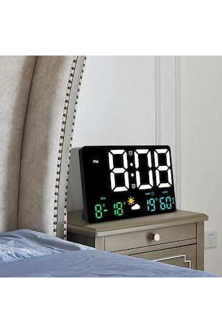 Zilinn Yüksek Çözünürlüklü Geniş Ekran Duvar Saati Sıcaklık Ve Nem Göstergesi Hava Durumu Saati Çok Fonksiyonlu Renkli Dijital Çalar Saat Beyaz Işık-125 Çok Renki