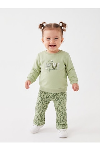 HelloBaby Pamuklu Kalp Detaylı 2li Kız Bebek Takım Yeşil Yesil