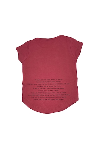 Kız Çocuk Nar Çiçeği Renk Pamuklu Oval Kesim Armut Desenli Kısa Kollu T-shirt Narçiçeği