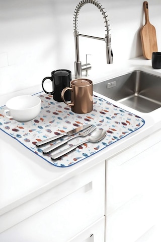 Bulaşık Kurutma Örtüsü, Bulaşıklık, Tezgah Üstü Bulaşık Matı, Süper Emici Mutfak Matı, Balık Desenli Çok Renkli