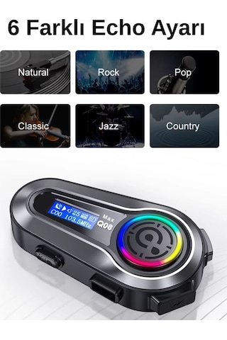 Q08 Max Rgb Işık Efektli İntercom Bluetooth Motosiklet Kask Kulaklığı İntercom Kulaklık