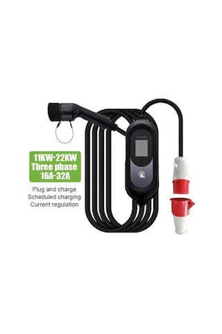 V2 22kw 32a Taşınabilir Tip-2 Ev Şarj Cihazı, 5m Kablo, 3 Faz