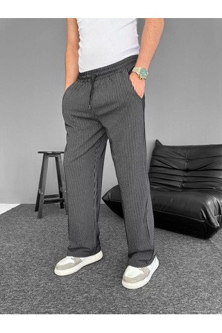 Su Yolu Çizgili Cepli Pantalon - Siyah Siyah