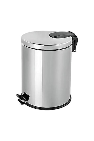 Efor Paslanmaz 430 Krom Metal İç Kovalı Pedallı Ofis Banyo Mutfak Çöp Kutusu Kovası 30 L Krom