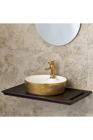 Lena - Tezgah Üstü Porselen Lavabo - E-5001a- Altın