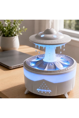 Dekoratif Ufo Hava Nemlendirici Simüle Yağmur Damlalı Renkli Gece Işıklı 350 Ml