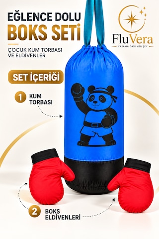 Çocuk Boks Seti Kum Torbası Ve 2 Adet Boks Eldiveni Mavi Siyah