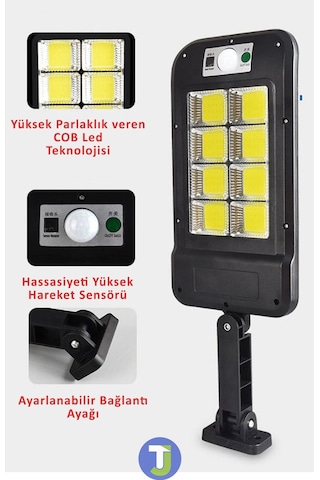Technojet 8 Gözlü 160 Ledli Solar Bahçe Aydınlatma Kumandalı Güneş Enerjili Sokak Lambası Projektör
