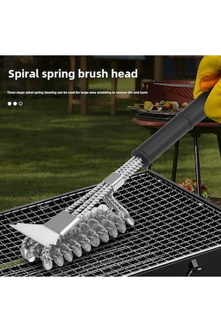 Youtek Çelik Fırça Mutfak Temizlik Aleti Tencere Altı Kirlilik Kaldıran Izgara Temizleyici Çift Başlı Paletli Spiral Yaylı Fırça Diğer