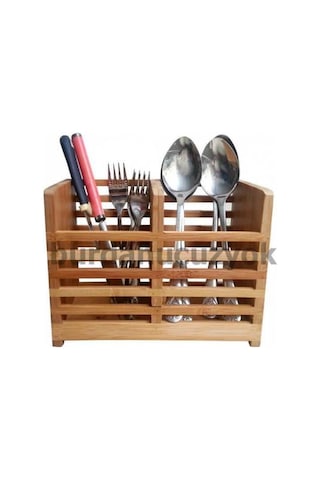 Bambu Kaşıklık Klasik Ahşaptan Hijyenik Çatal Kaşık Kabı Sepeti