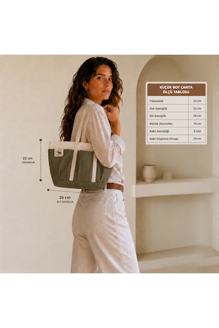 Bordglow Novaglow Design Serisi Küçük Boy - Siyah - Premium Kanvas Çanta - Tote Bag 9 Cep - Fermuarlı 32x22x10 Cm haki