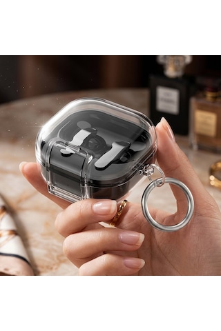 Caseonn Samsung Uyumlu Galaxy Buds 4 Pro Kılıf Stand Özellikli Kilitli Mika Koruma Şeffaf