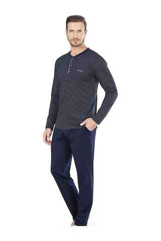 Erkek Penye Çizgili Pijama Lacivert 001