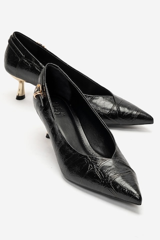 Luvi Shoes Archel Siyah Baskı Kadın Alçak Topuklu Ayakkabı