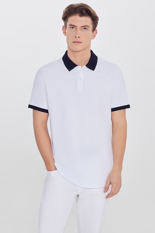 AC&Co / Altınyıldız Classics Erkek Beyaz-lacı %100 Pamuk Slim Fit Dar Kesim Polo Yaka Tişört