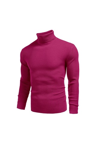 Polızeı Erkek Slim Fit Boğazlı Triko Kazak Esnek Dokulu Fuşya