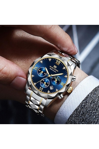 Va Va Voom Kuvars İzle Erkekler Üst Marka Yüksek Kalite Paslanmaz Çelik 30 M Su Geçirmez Aydınlık Tarih Hafta Spor İş Kol Saatleri Gümüş & Mavi