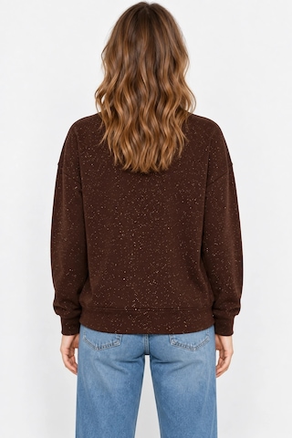 Mevese Yaldız Baskılı Zincirli Ve Fularlı Kadın Oversize Modal Sweatshirt - Acı Kahve Acı Kahverengi