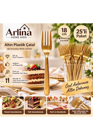 25li 18 Cm Altın Plastik Çatal