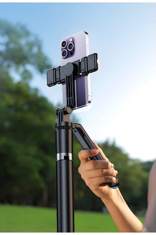 160cm Çift Işıklı Telefon Tripod Bluetooth Kumandalı Video Çekim Selfie Tripod Standı Telefon Tutucu 160 Cm