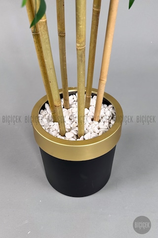 Biçiçek Yapay Bambu Ağacı 170cm Siyah Gold Metal Saksıda