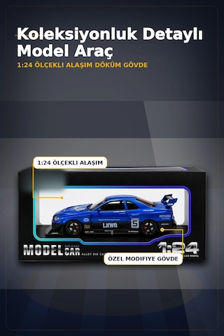 Detaylı 1/24 Ölçek R34 Modifiye Spor Model Araç - Tek Renk Seçimli, Koleksiyonluk Oyunca Bx-313408