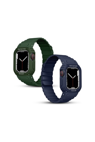 Apple Watch Series 10 / 11 Kılıf 46mm Kd-142 Airbag Tasarımlı Kasa Koruyuculu Silikon Kordon