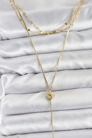 Zarif Boyunlar İçin Golden Pirinç Düğüm Üçlü Kombin Kadın Kolye Standart