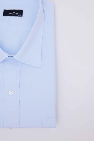 Tudors Büyük Beden Uzun Kollu Kolay Ütü Kravatlık Armürlü Pamuklu Mavi Erkek Gömlek-31283-mavi Mavi