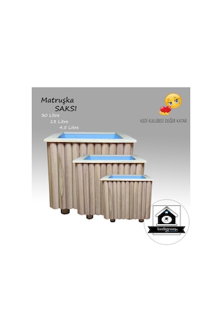 Yalıtımlı - Matruşka 3'lü Ahşap Saksı - Dekoratif Özel