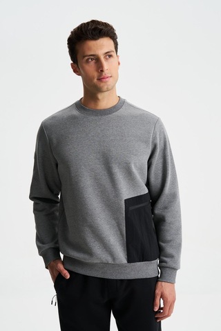 AR-MA Arma Erkek Regular Fit 3 İplik Şardonlu Yandan Tek Fermuar Cepli Bisiklet Yaka Sweatshirt 001