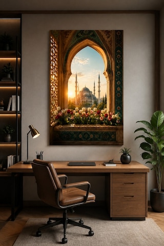 Osmanlı Cami Penceresi Baskılı Cam Tablo Manevi Mimari Duvar Dekoru